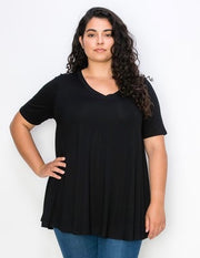 32 SSS-W {Keep It Comfy} Black V-Neck Top EXTENDED PLUS SIZE 3X 4X 5X