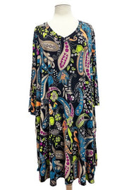 SALE!! 25 PQ {Decisions To Make} Black/Teal Paisley Print Dress EXTENDED PLUS SIZE 1X 2X 3X 4X 5X