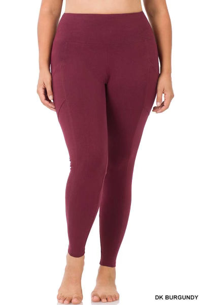 SALE!! BT-99 {Gym Code} Dk Burgundy Cotton Pocket Leggings PLUS SIZE 1X 2X 3X