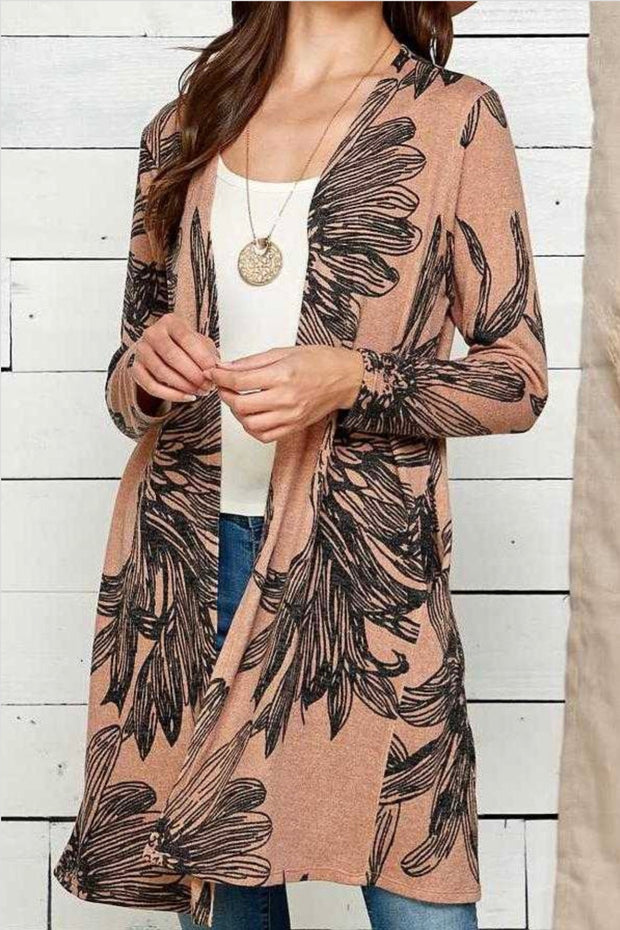 56 OT-B {My Ride Or Die} Taupe Floral Cardigan  Plus Size 1X 2X 3X