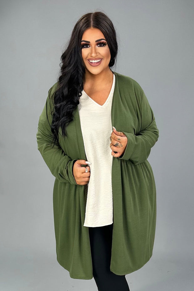 98 OT {Prepared For Anything} Olive Long Sleeve Cardigan PLUS SIZE 1X 2X 3X