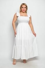 SALE!! LD-D {Calm Retreat} Ivory Smocked Tiered Lined Maxi Dress PLUS SIZE XL 1X 2X