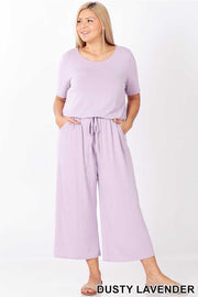 RP-L {Jump For Joy} Dusty Lilac Jumpsuit with Tie Neck/Elastic Waist PLUS SIZE 1X 2X 3X