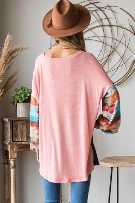 54 CP-T {Cool Desert Vibes} Blush Tribal Print Top  PLUS SIZE 1X 2X 3X