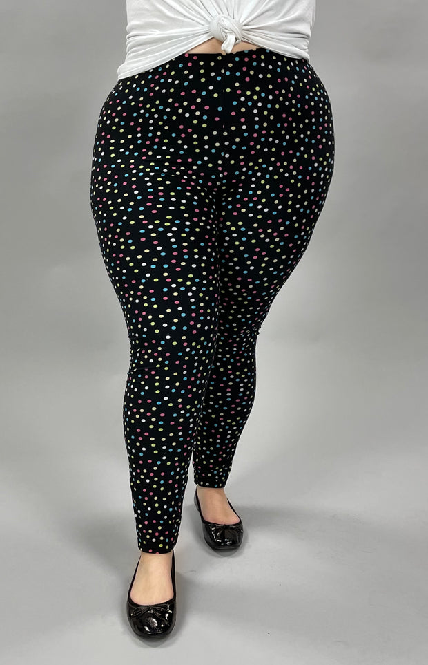 LEG-34 {Party Dots} Multi Colored Dot Print Leggings EXTENDED PLUS  3X/5X