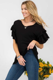 SALE!! 32 SSS-N {Keeping Close} Black Ruffle Sleeve Top PLUS SIZE XL 2X 3X