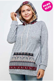 SALE! 17 HD-B {Winter Chill} Grey Reindeer Print Hoodie PLUS SIZE XL 2X 3X