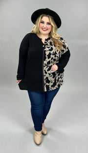 59 CP-L {Division Of Love} Black/Animal Print Top PLUS SIZE 1X 2X 3X