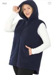 SALE!! 39 OT-Y {Looking For Fun} Navy Sherpa Hooded Vest PLUS SIZE 1X 2X 3X