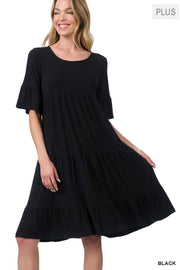 15 SSS-D {All The Buzz} Black Tiered Ruffle Sleeve Dress PLUS SIZE 1X 2X 3X