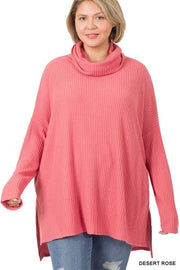 57 SLS-N {A Must Have} Rose Ribbed Turtleneck Top PLUS SIZE 1X 2X 3X