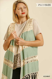 SALE!! 70 OT-A {Sands Of Time}  “UMGEE" Sage Crochet Vest PLUS SIZE XL 1X 2X