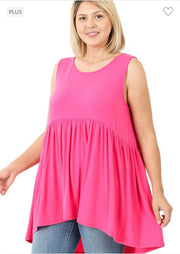 SALE!!  78 SV-B {Never Better} Fuchsia Sleeveless Babydoll Top PLUS SIZE 1X 2X 3X