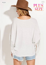 SALE!! 81 GT-X {Rodeo Ride} Lt. Grey Dolman Fringe Top PLUS SIZE 1X 2X 3X