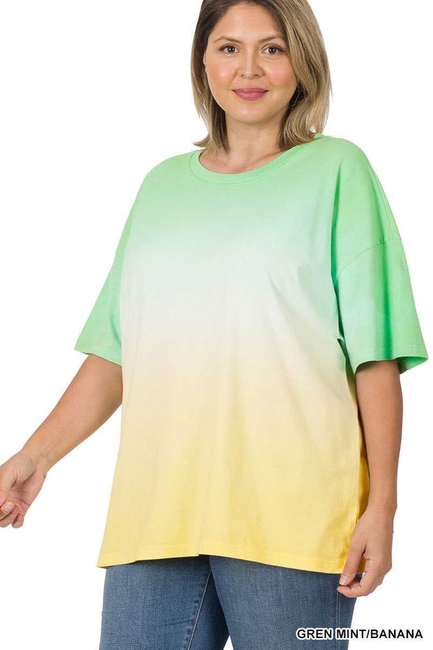 95 PSS-M {The Only Way} Mint/Yellow Dip Dye Top PLUS SIZE 1X 2X 3X