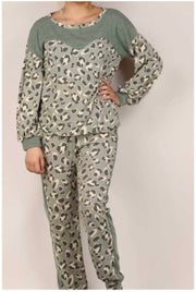 SALE!! SET-A {Dressed To Chill}  Sage Leopard Contrast Lounge Set PLUS SIZE XL 2X 3X