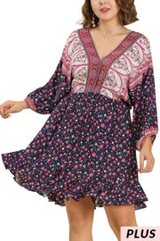 SALE!! 33 PQ-G {Young And Bold} Umgee Navy Floral Dress PLUS SIZE XL 1X 2X