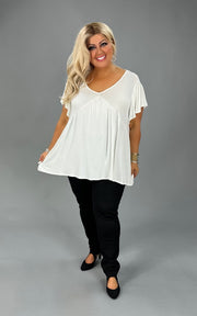 40 SSS-V {Be A Good One} Ivory V-Neck Babydoll Top SALE!! PLUS SIZE XL 2X 3X