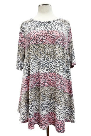 SALE!! 58 PSS {Bring It Home} Grey/Pink Leopard Print Top EXTENDED PLUS SIZE 3X 4X 5X