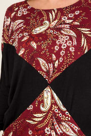 SALE!! CP-P {Harvest Blessing}  Maroon Black Paisley Print Top PLUS SIZE XL 2X 3X