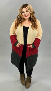 SALE!!  40 OT-E {Holding Hope} Tan Burgundy Ribbed SALE!!  Cardigan PLUS SIZE XL 2X 3X