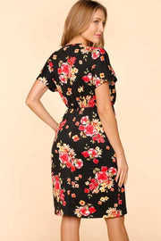 13 PSS-Z {Can You See It} Black Floral Dress w/Pockets PLUS SIZE XL 2X 3X