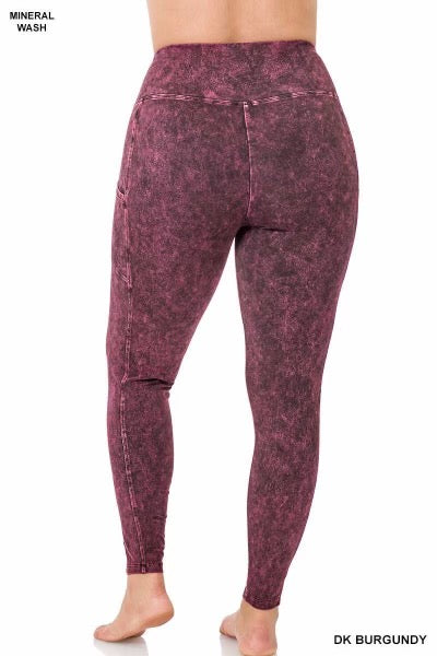 SALE!!  BT-99 {Pretty On Me} Dark Burgundy Mineral Wash Yoga Pants PLUS SIZE 1X 2X 3X