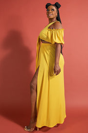 52 SET {Ready For Fame} Mustard 2 Piece Skirt Set PLUS SIZE 1X 2X 3X