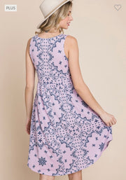 93 SV-B {Music Sweetie} Lilac Paisley Print Babydoll Dress PLUS SIZE 1X 2X 3X