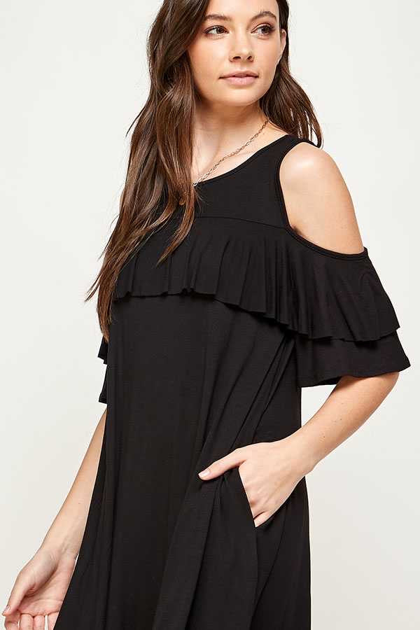 33 OS-D {Found Your Way} Black Cold Shoulder  Dress PLUS SIZE XL 2X 3X