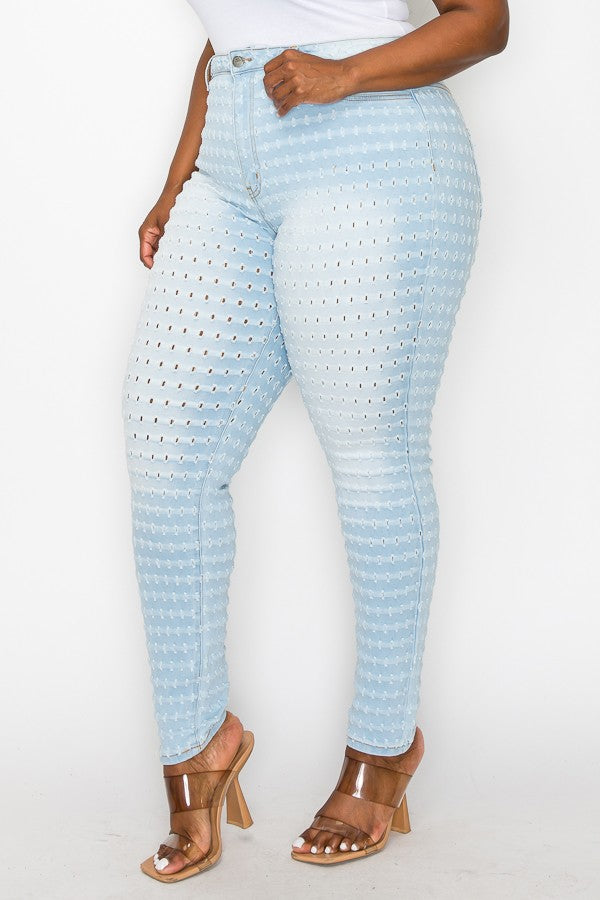 SALE!! LEG-29  {Bonnie & Clyde} Light Blue Sexy Bullet Holes Jeans PLUS SIZE 1X 2X 3X