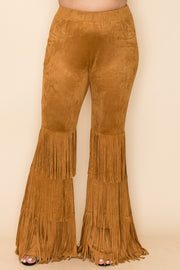 BT-Z {Perfect Match} VOCAL Camel Faux Suede Pants w/Fringe PLUS SIZE XL 2X 3X