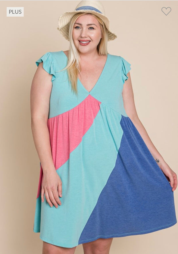 SALE!! 67 CP-D {The Joy Of Color} Mint Color Block Babydoll Dress PLUS SIZE 1X 2X 3X