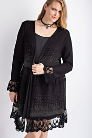 22 OT {Love Of Drama} VOCAL Black Waffle Knit Lace Sm Stud Cardigan PLUS SIZE XL 2X 3X