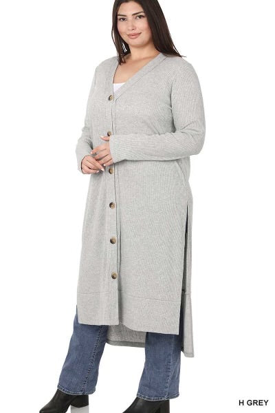 SALE! 23 OT-L {Close To You} H. Grey Ribbed Button Up Duster  PLUS SIZE 1X 2X 3X