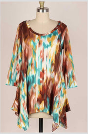 SALE!! 35 PQ-D {Splash of Gold} Jade Multi-Color Shark Bite Top SALE!!  PLUS SIZE 1X 2X 3X