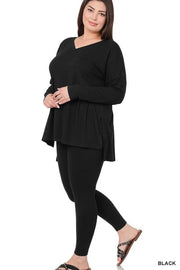 60 SET-M {Finding My Way} Black Long Sleeve  V-Neck Set PLUS SIZE 1X 2X 3X