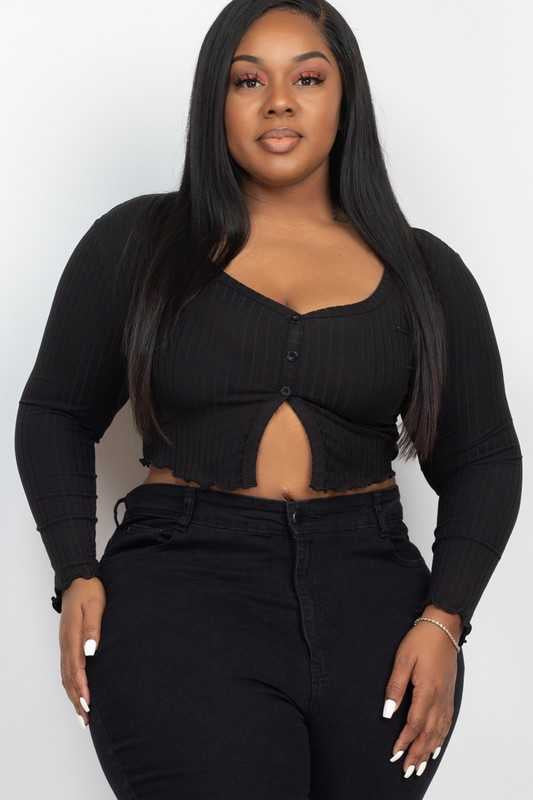 SALE!! 56 SLS-D {Bring Out The Diva}  Black Ribbed Cropped Top PLUS SIZE 1X 2X 3X