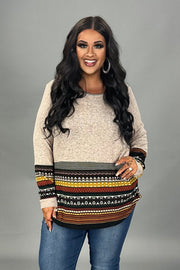 16  CP {Catch Your Attention} Taupe  Top w/Multi-Color Stripes PLUS SIZE 1X 2X 3X