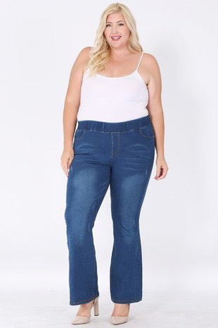 LEG-C  {One More Round} Med. Blue Denim Flared Jeans  PLUS SIZE XL 2X 3X