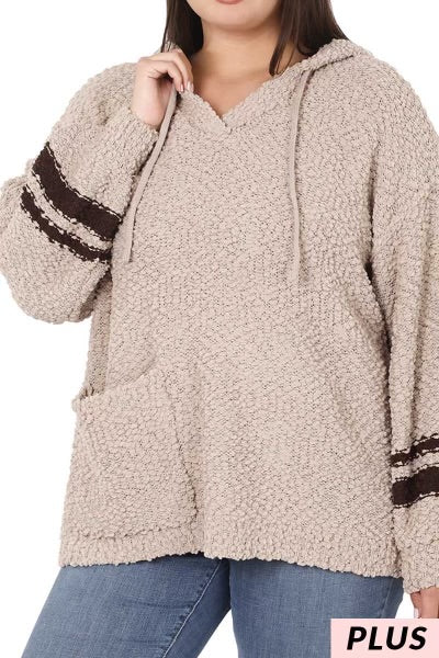 41 HD-G {Give It A Whirl} Mocha Knit Hoodie w/Pocket PLUS SIZE 1X 2X 3X