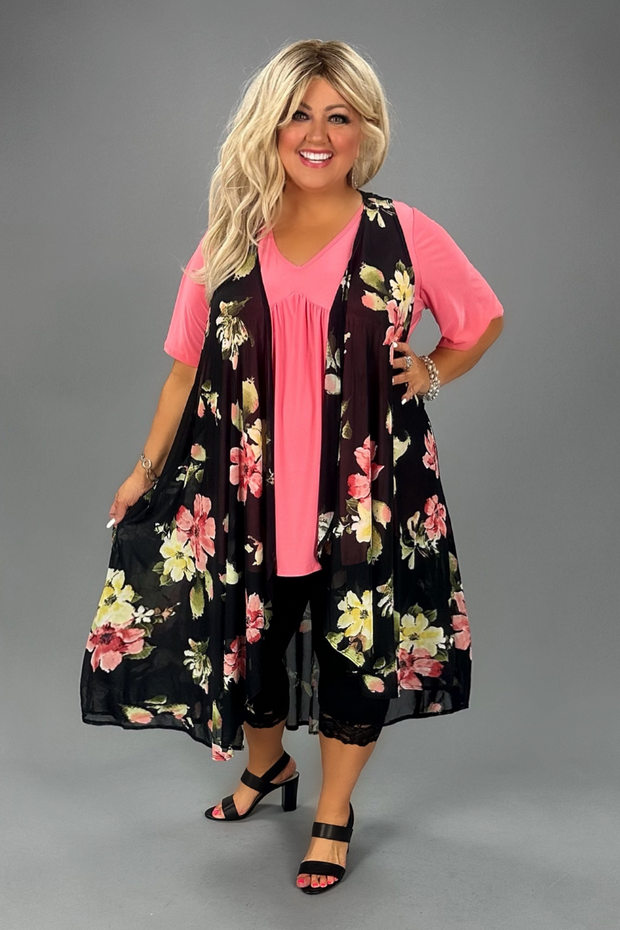 SALE!! 23 OT-L {Make The World Better} Black Floral Long Vest PLUS SIZE 3X