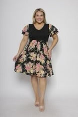 SALE!! 67 CP-D {Weekend Goals} Black Floral V-Neck Dress PLUS SIZE 1X 2X 3X