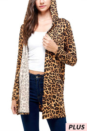 SALE!   22 OT-P {Hold On Tight} Leopard Hooded Cardigan  PLUS SIZE XL 2X 3X