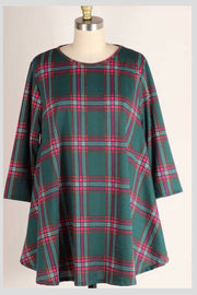 SALE!! PQ-Z {Holiday Cottage} Green Pink Rust Plaid Round Hem Tunic PLUS SIZE XL 2X 3X