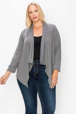 SALE!!  59 OT-A [Thrilled To Be Here} Charcoal 3/4 Sleeve Cardigan PLUS SIZE 1X 2X 3X