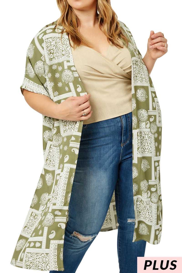 53 OT-D {County Line}  Olive Multi Print Cardigan SALE!! PLUS SIZE XL 2X 3X