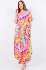 SALE!! LD-R & I {Yes Please} Neon Multi-Color Tie Dye Maxi Dress PLUS SIZE 1X 2X 3X