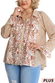 SALE!! 22 CP {Rules For Success} Umgee Ivory Brown Floral Top PLUS SIZE XL 1X 2X