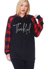 SALE! 21 HD-T {Always Thankful} Red Plaid "Thankful" Hoodie PLUS SIZE XL 2X 3X